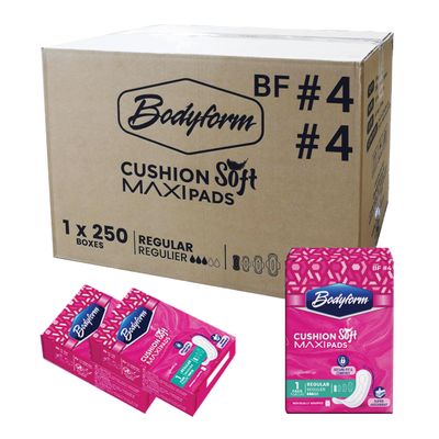 Bodyform Maxi - # 4 Premium Maxi Pads, Bulk Buy 250 Counts/Case Individually Boxed and Wrapped Always Comfortable and Ultra-Absorbent