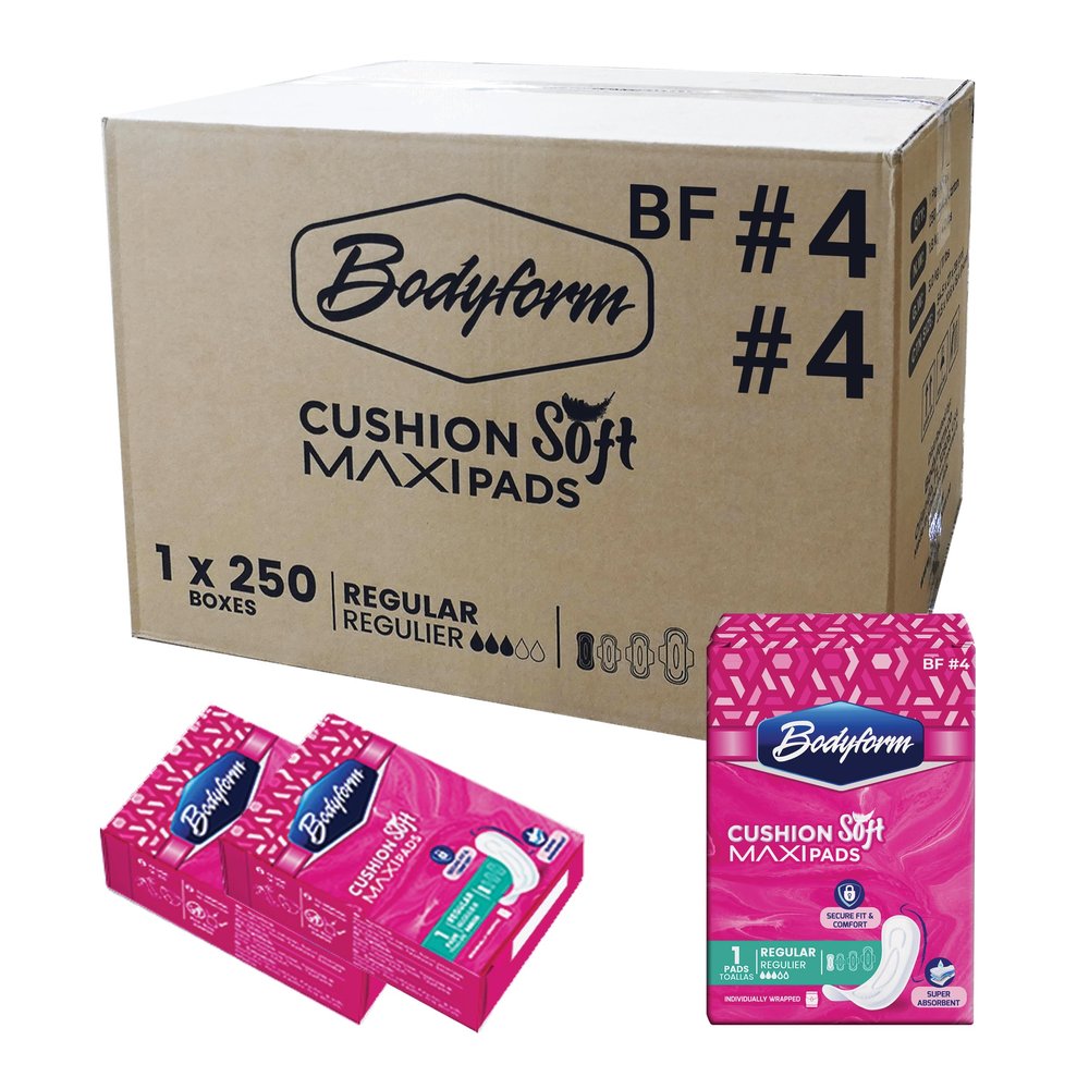 Bodyform Maxi - # 4 Premium Maxi Pads, Bulk Buy 250 Counts/Case Individually Boxed and Wrapped Always Comfortable and Ultra-Absorbent