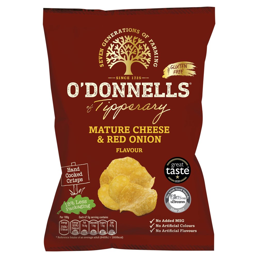 O'Donnells Cheese & Onion 47.5g (1.7oz) 8 Pack