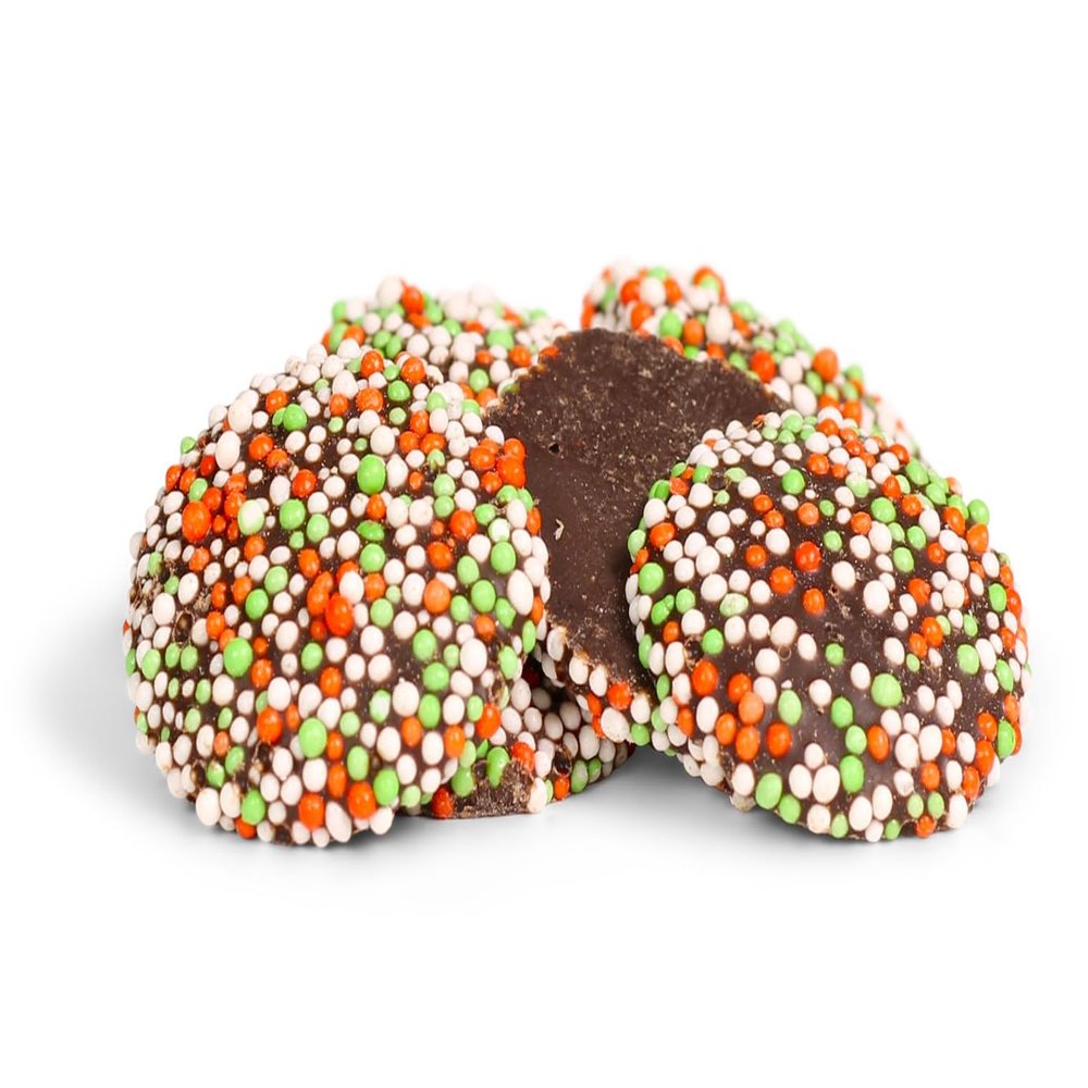 Christmas Dark Chocolate Nonpareils Candy by Its Delish, 12 Oz Bag | Christmas Themed Chocolate Candy with Red Green and White Non Pareils Holiday Chocolates Candies | Vegan, Kosher