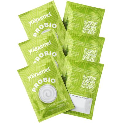 Yogourmet Yogurt Starter With Probiotics (6 Sachets = 6 Quarts of Yogur) - Make Yogurt at Home - Starter Culture - All Natural, Gluten Free, Kosher, Halal - 3 g Sachets
