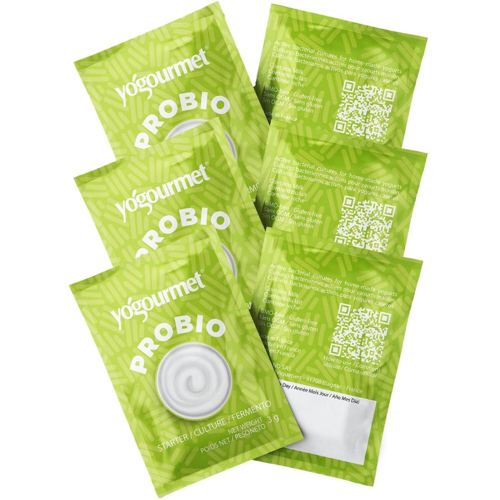 Yogourmet Yogurt Starter With Probiotics (6 Sachets = 6 Quarts of Yogur) - Make Yogurt at Home - Starter Culture - All Natural, Gluten Free, Kosher, Halal - 3 g Sachets