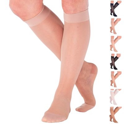 Compression Knee High for Women 15-20mmHg - Sheer Compression Support Stockings for Circulation during Flight, Travel, Airplane - Nude, 6X-Large - ATRAVEL101NU9