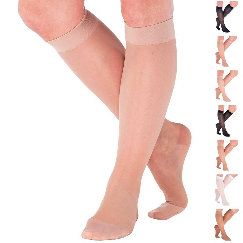 Compression Knee High for Women 15-20mmHg - Sheer Compression Support Stockings for Circulation during Flight, Travel, Airplane - Nude, 6X-Large - ATRAVEL101NU9