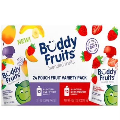 Buddy Fruits Blended Fruit Pouches Variety Pack| strawberry and apple flavor| 24 ct.