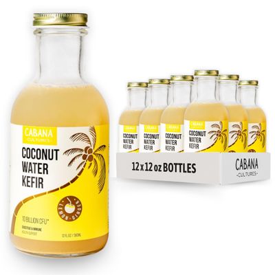 Cabana Cultures - Probiotic Coconut Water Kefir, Gut Health & Immunity Support, Hydration & Electrolytes, Vegan (Lemon-Ginger, 12-Pack)