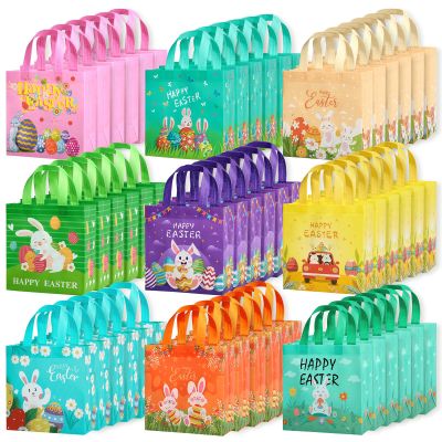 ZUIYIN 54Pcs Easter Gift Bags with Handles for Kids - Non-Woven Bags for Easter Baskets and Egg Hunt Games