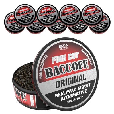 10 Cans, BaccOff Original Fine Cut, Black Tea Base with Bold, Smoky Flavors