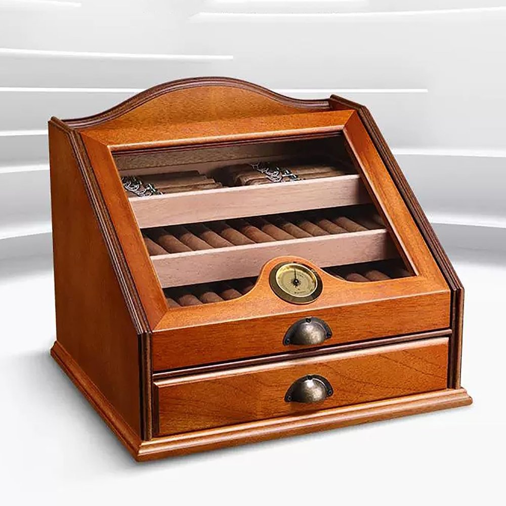 McbeAn Cigar Humidor, Desktop Humidor Case with Hygrometer and Humidifier, Holds 100 Cigar, Multi-Zone Storage to Protect Cigars, Hollow Compartment Design, Gift for Cigar Lovers