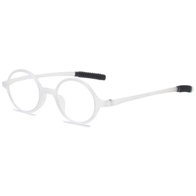 ABETOS Small Round Reading Glasses Retro Mini TR90 Flexible Lightweight Vintage Computer Readers for Men Women, Matte White 1.0