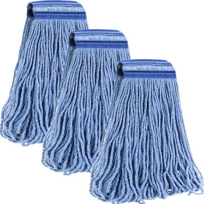 24 oz Loop-End Cotton String Mop Head, Heavy Duty String Mop Refills, 6 Inch Headband, Mop Head Replacement for Home, Industrial and Commercial Use (blue-3pc)