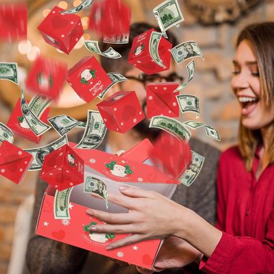 Christmas Gift Box Surprise Box Money Gift Box, Surprise Gift Box Explosion, Merry Christmas Folding Pop Up Gift Box, Money Pop Up Explosion Gift Box Adult Child (16 Box Se, Red)