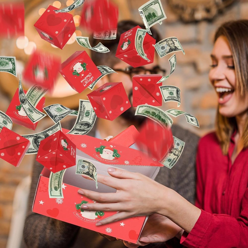 Christmas Gift Box Surprise Box Money Gift Box, Surprise Gift Box Explosion, Merry Christmas Folding Pop Up Gift Box, Money Pop Up Explosion Gift Box Adult Child (16 Box Se, Red)
