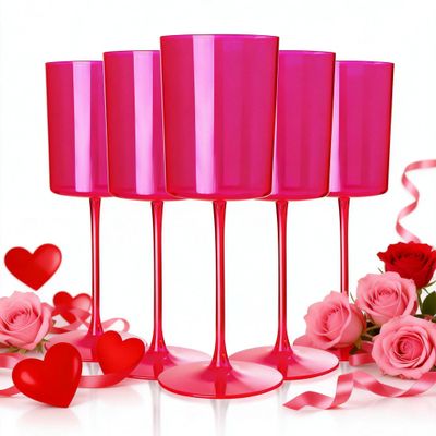 Ciaell 12 Pack Plastic Wine Glasses - 10Oz Hot Pink Plastic Wine Glasses With Stem - Disposable Stemmed Cups for Parties & Weddings & Valentine's Day
