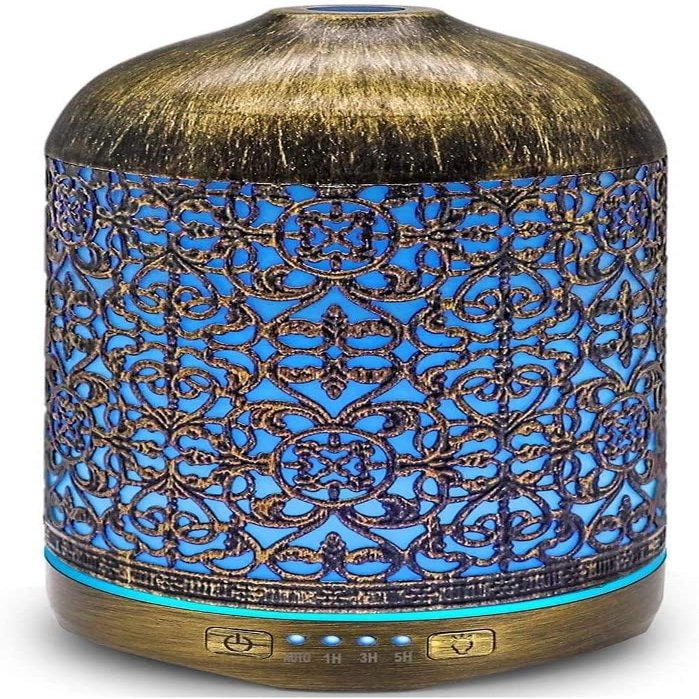 CAFFIA Essential Oil Diffuser, Ultrasonic Aromatherapy Oil Diffuser Humidifier, Vintage Metal Cool Mist Diffusers for Essential Oils Gift Set, Gift Idea