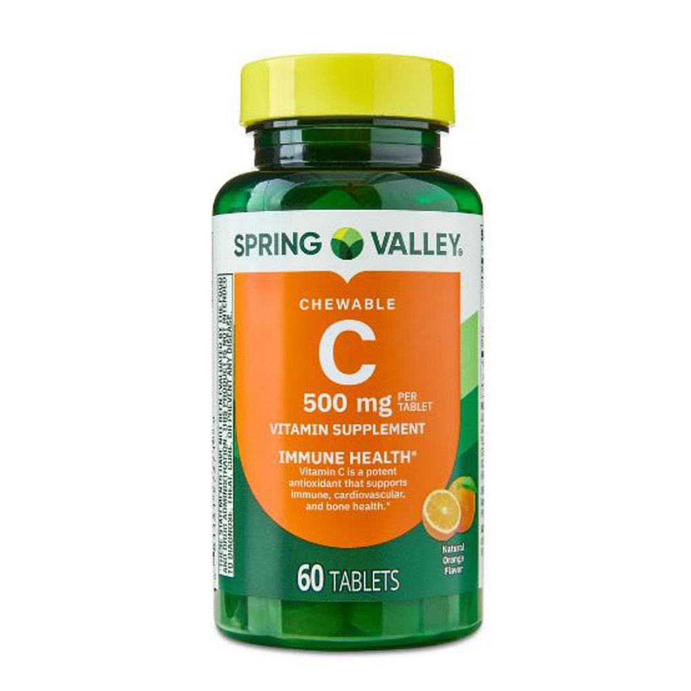 4 TOP CARE Vitamin C Immune Health Dietary Supplement Chewable Tablets, Orange, 500 mg, 60 Count