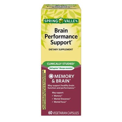 4 TOP CARE Brain Performance Memory Support Dietary Supplement Vegetarian Capsules, 60 Count