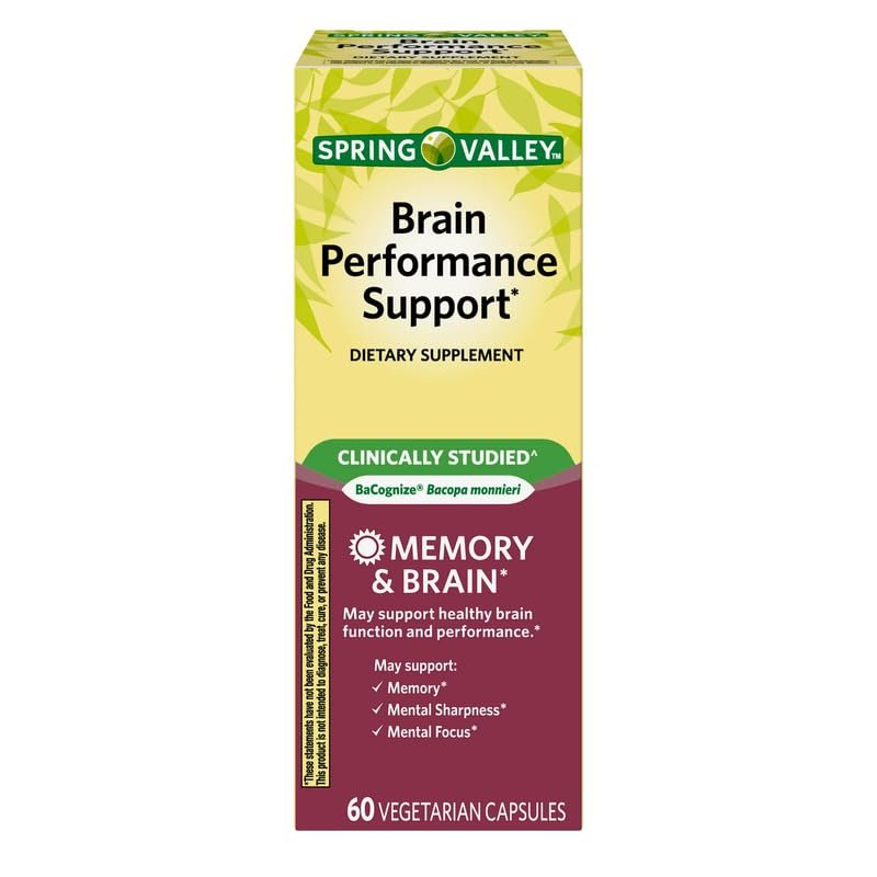 4 TOP CARE Brain Performance Memory Support Dietary Supplement Vegetarian Capsules, 60 Count
