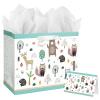 13" Large Baby Gift Bag with Card and Tissue Paper for Baby Shower,Kids Birthday (Woodland Animal) view 1