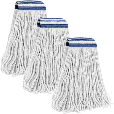 24 oz Loop-End Cotton String Mop Head, Heavy Duty String Mop Refills, 6 Inch Headband, Mop Head Replacement for Home, Industrial and Commercial Use (white-3pc)