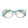 Cat Eye Rhinestone Reading Glasses Diamond Reading Glasses for Women Stylish bling Magnifying Blue Light Readers (blue, 3.25, x) view 1