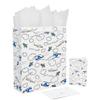 13" Large White Gift Bag Set with Greeting Card and Tissue Papers (Helicopter and Plane Design) or Boys, Girls', or Kids' Party, Baby Showers, Boy view 1
