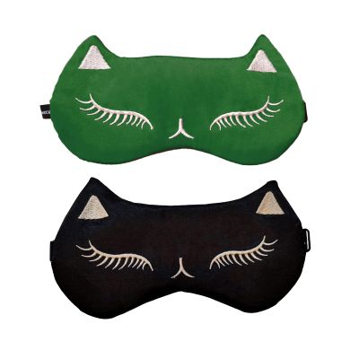 Mukveitn Cute Cat Sleep Mask for Kids (Green&Black), 2 Pack Silk Sleeping Eye Cover Adjustable Mask Night Eyeshade Cover for Girls Boys Women Men Sleep Travel Party