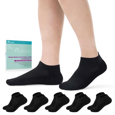 Revosoxs Diabetic Socks for Men Women,5 Pairs No Binding Low Cut Wide Seamless Socks for Women Men Size 7-9 9-11(Black-Small)