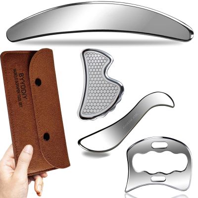 BYYDDIY 4 in 1 Muscle Scraper Tool Kit,Scraping Massage Tools for Physical Therapy,Derma Edge Massage Tool & GuaSha Massage Scraper Tool