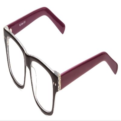 Calabria Soho 1010 Rectangular Reading Glasses +2.00 Gloss Black Crystal Clear Layered/Plum Purple Women