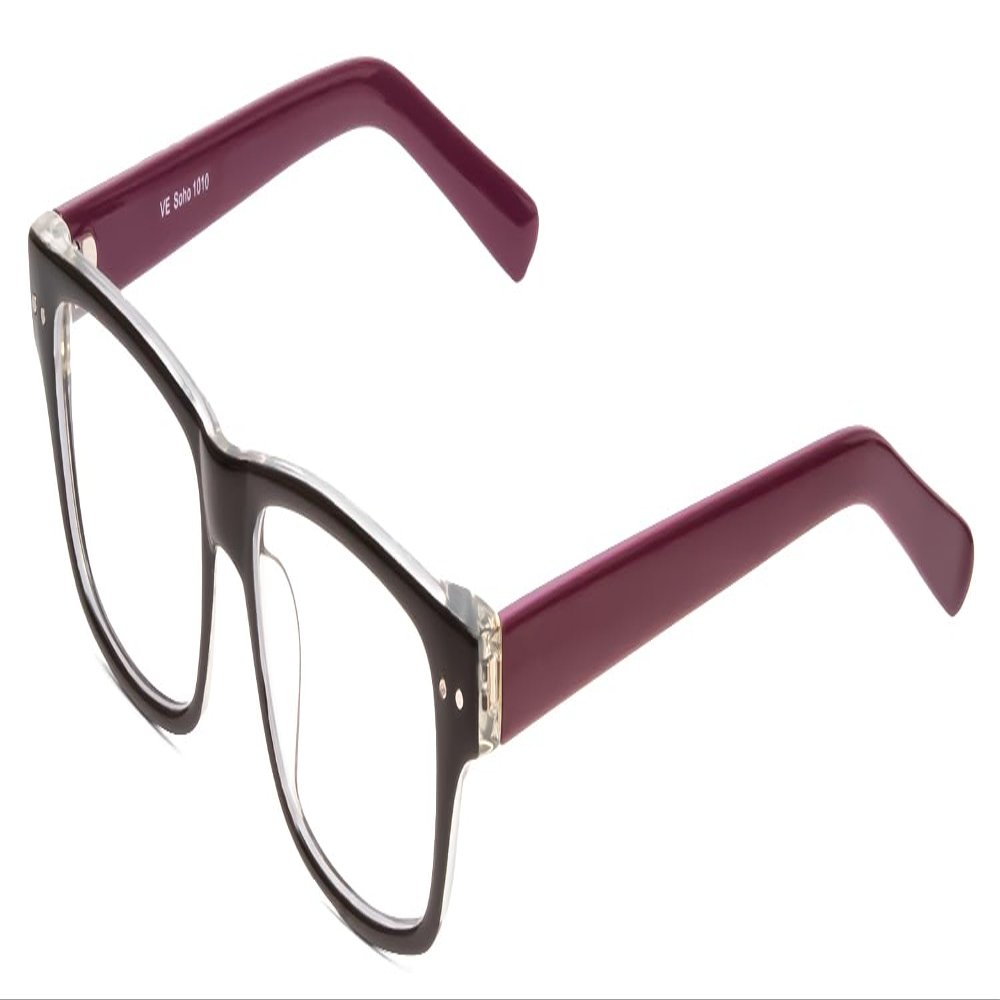 Calabria Soho 1010 Rectangular Reading Glasses +2.00 Gloss Black Crystal Clear Layered/Plum Purple Women
