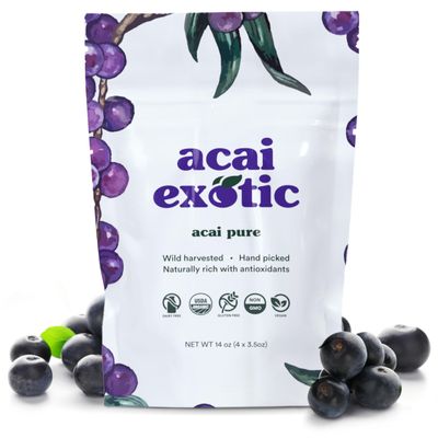 Acai Exotic Frozen Diced Acai Pure - Premium Organic Frozen Fruit for Smoothies, Bowls, Beverages & Snacks with No Sugar Added - Rich in Vitamin C, Folate & Iron for Healthy Snacks - 10 Packs - 14OZ