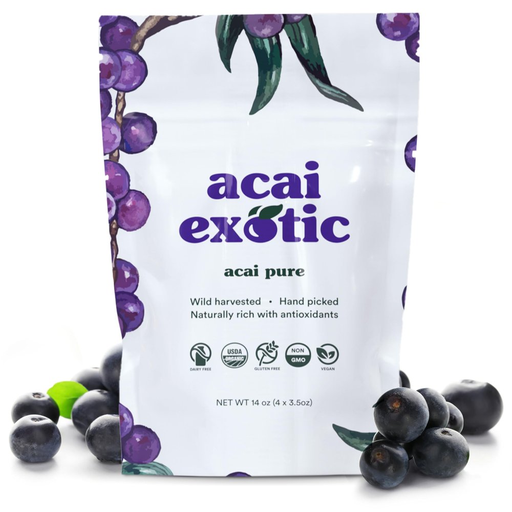 Acai Exotic Frozen Diced Acai Pure - Premium Organic Frozen Fruit for Smoothies, Bowls, Beverages & Snacks with No Sugar Added - Rich in Vitamin C, Folate & Iron for Healthy Snacks - 10 Packs - 14OZ