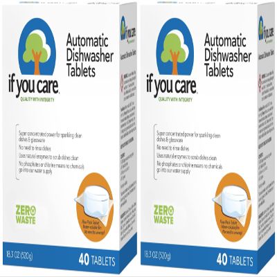 If You Care Dishwasher Tablets 40 Count - Powerful, Plant Based, Concentrated, Biodegradable, Natural Dish Cleaner Detergent, Dishwashing Soap Tabs (Pack of 2)