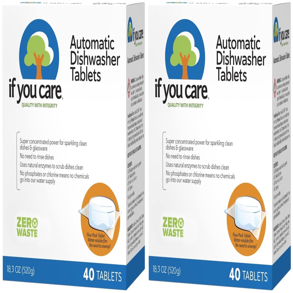 If You Care Dishwasher Tablets 40 Count - Powerful, Plant Based, Concentrated, Biodegradable, Natural Dish Cleaner Detergent, Dishwashing Soap Tabs (Pack of 2)