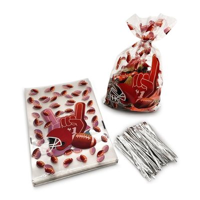 BASHOUT 100 Piece Football Party Favor Bags - Cellophane Candy Treat Bags for Football Theme Party - With Twist Ties