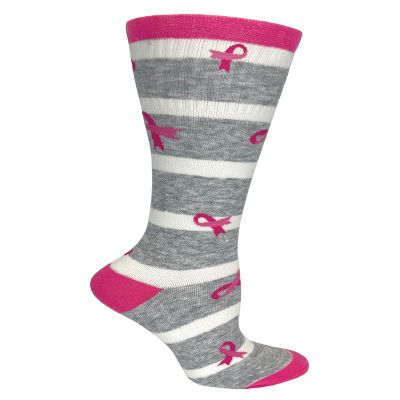 Prestige Medical Womens Medium/Large Premium Wool Compression Socks, Pink Ribbons & Stripes