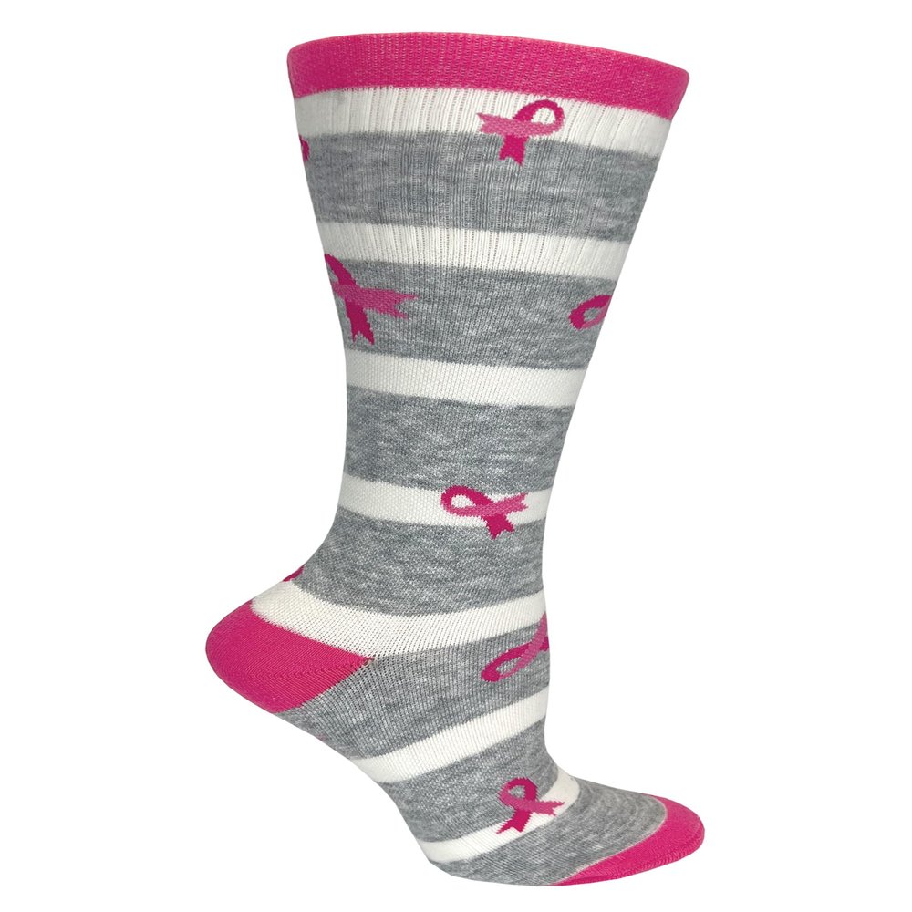 Prestige Medical Womens Medium/Large Premium Wool Compression Socks, Pink Ribbons & Stripes
