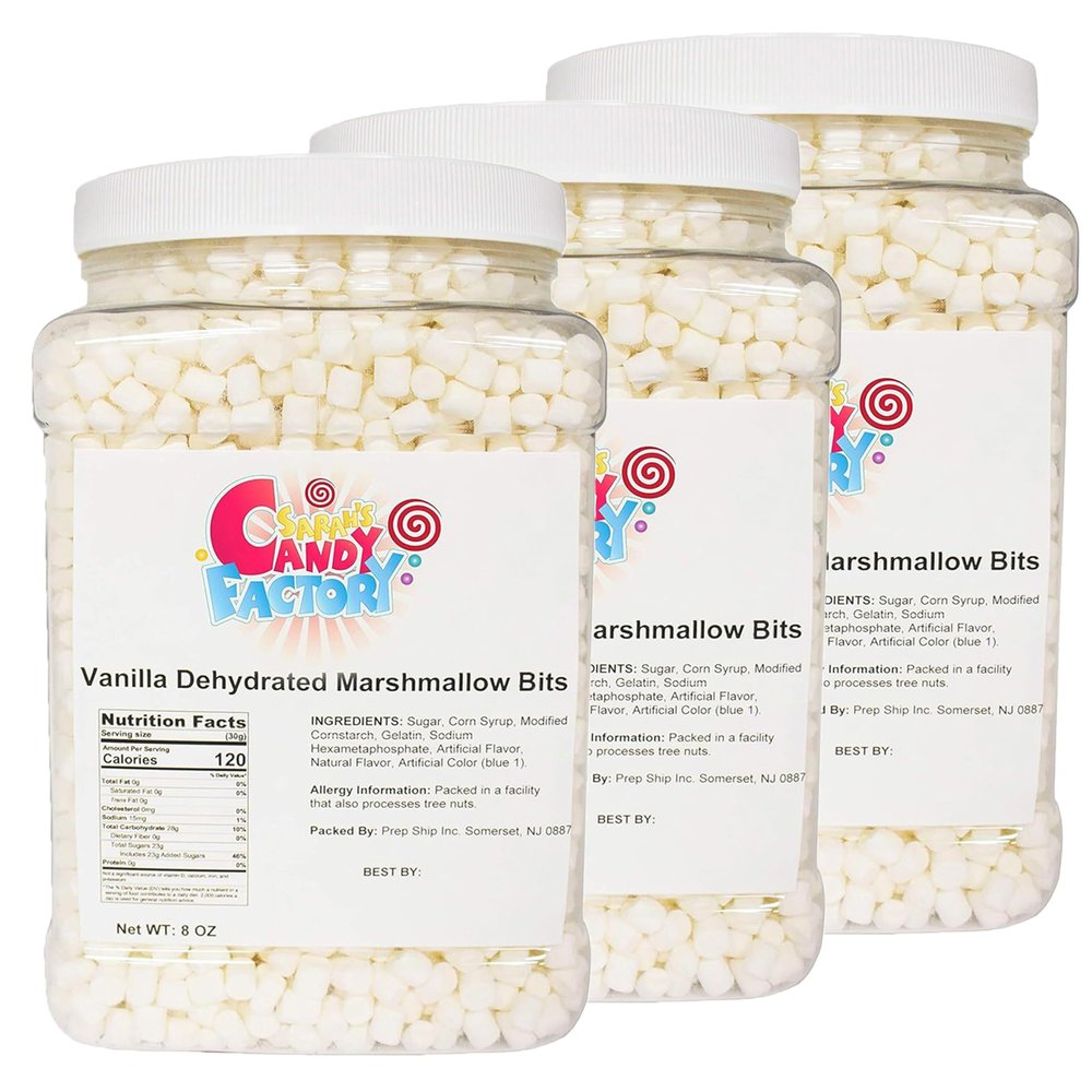 Sarah's Candy Factory Vanilla Mini Dehydrated Marshmallow Bits in Jar, 8 Oz - PACK 3