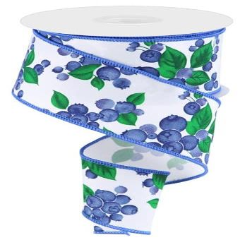 2.5" Blueberry Ribbon: White (10 Yards) Floral Arrangement Gift Wrapping Bow Wreath Wired Edge Ribbon