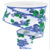 2.5" Blueberry Ribbon: White (10 Yards) Floral Arrangement Gift Wrapping Bow Wreath Wired Edge Ribbon view 1
