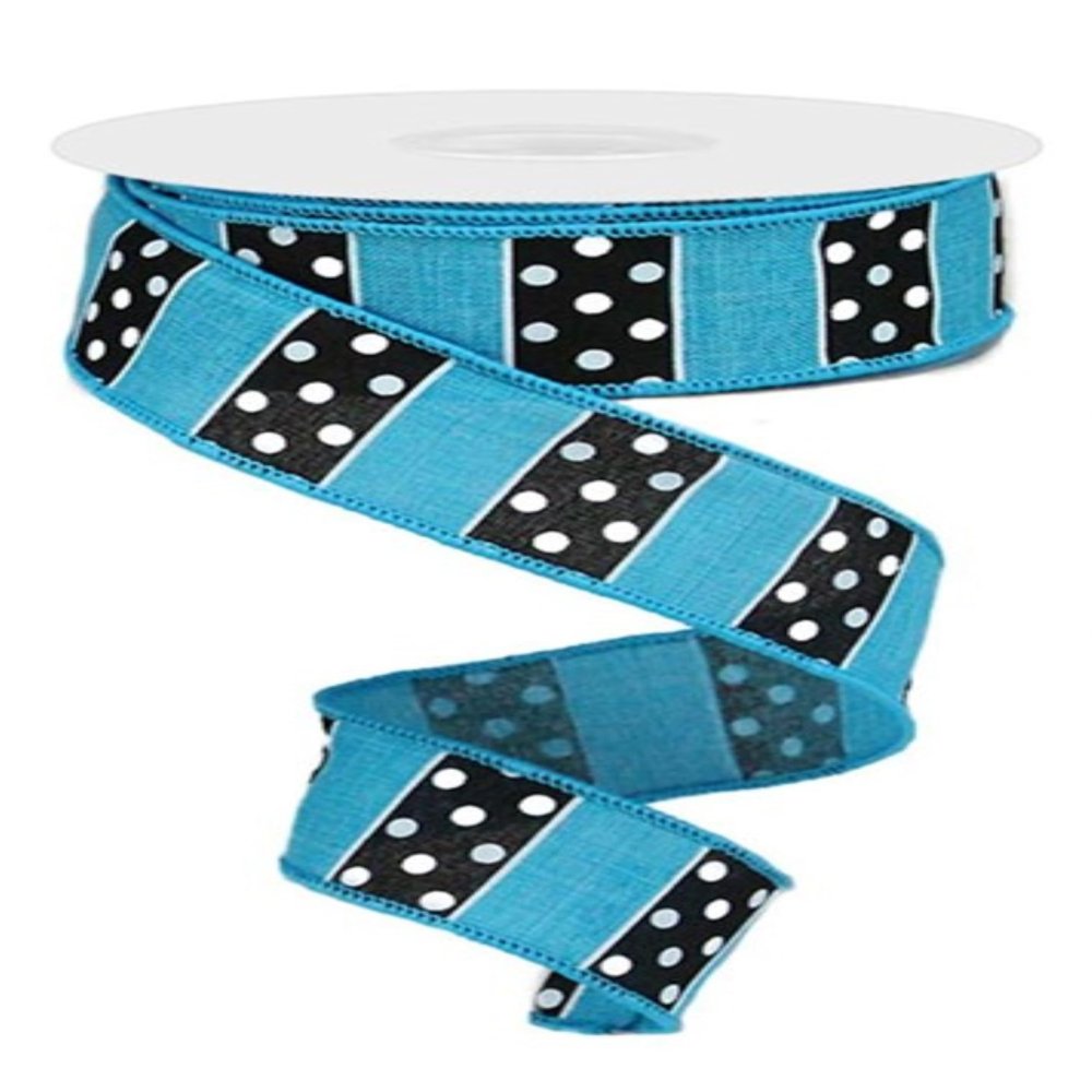 1.5" B & W Polka Dot Stripes Ribbon: Turquoise (10 Yards) Floral Arrangement Gift Wrapping Bow Crafting Wreath Wired Ribbon