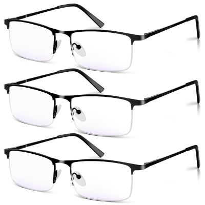WEIMELTOY 3 Pack Blue Light Blocking Reading Glasses for Men, Stylish Half Frame Metal Computer Readers, Lightweight Spring Hinge Eyeglasses Anti Eyestrain/Glare/UV (Black, 1.5)