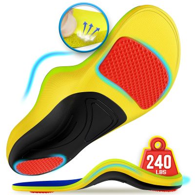 240+lbs Plantar Fasciitis Relief Insoles Men Women, 100% Memory Foam Comfort Shoe Insoles for Pain Relief, Heavy Duty High Arch Support Inserts for Flat Feet, Work Boot Orthotic Insoles Absorb Shock