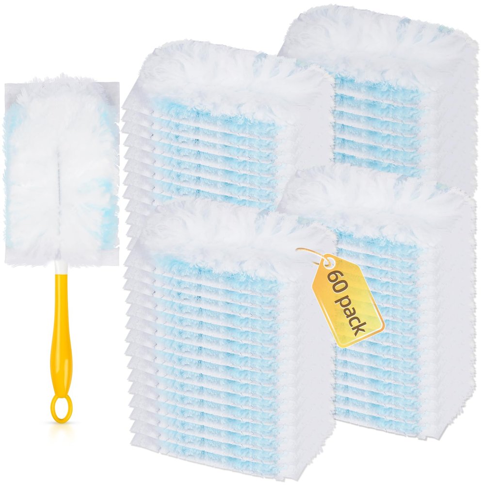 60 Count 180 Duster Refills Compatible with Dusters 180 Handle Dusters, Heavy Duty Multi-Surface Duster Replacement with 1 Extra Handle, Unscented