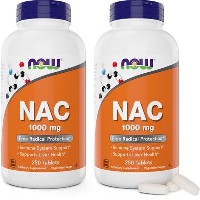 NOW Foods NAC 1,000 mg, 250 Tablets (Pack of 2), N-Acetyl-Cysteine Supplement, 1000mg (1 gram) per Tablet - Vegetarian, Non-GMO