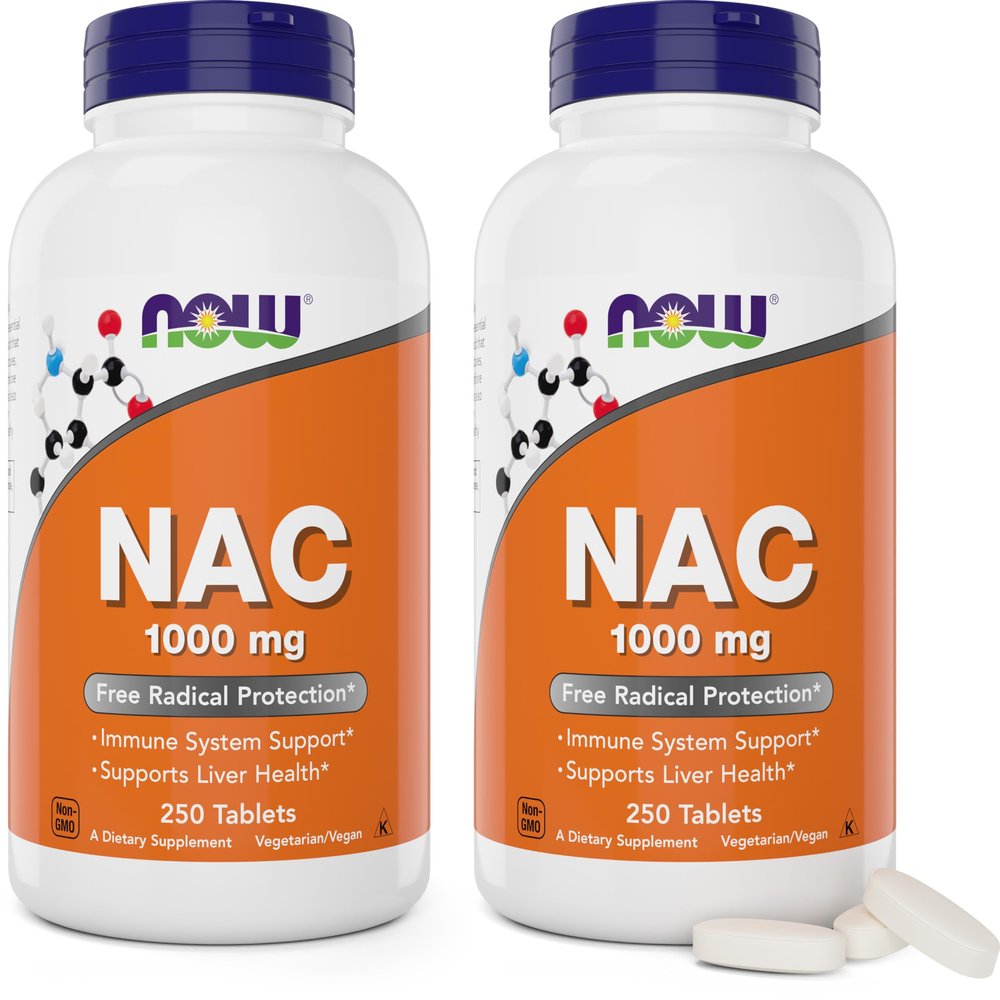 NOW Foods NAC 1,000 mg, 250 Tablets (Pack of 2), N-Acetyl-Cysteine Supplement, 1000mg (1 gram) per Tablet - Vegetarian, Non-GMO