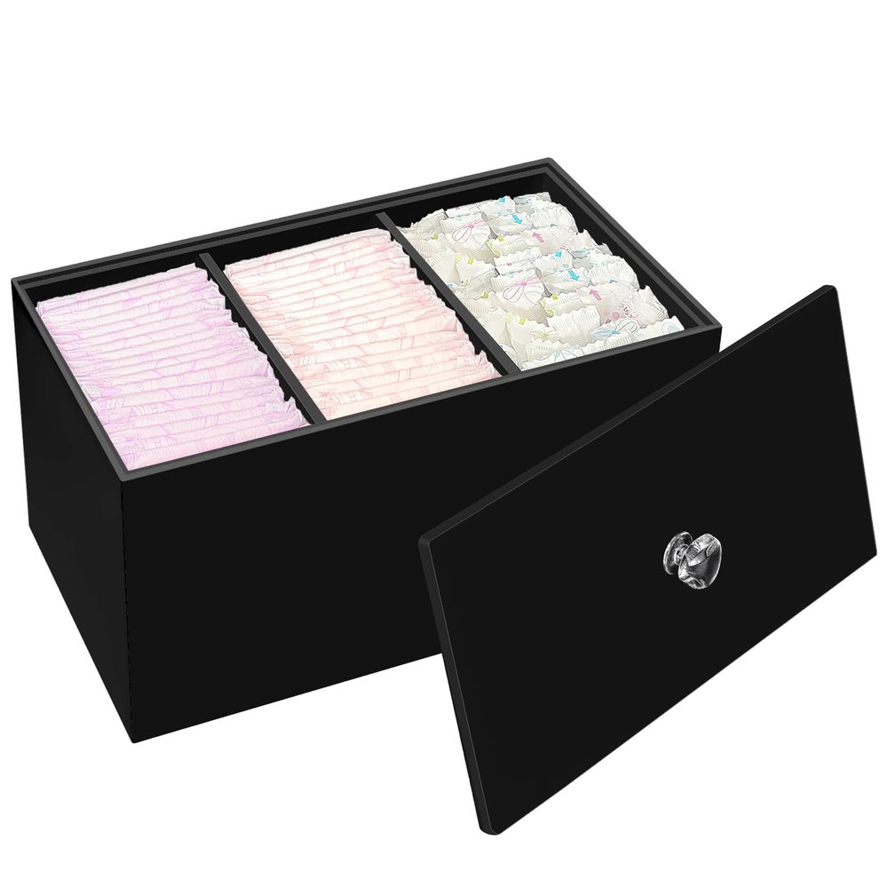 DELIPPLY Tampon Box for Bathroom, Tampons and Pads Storage Holder, Women Period Organizer Container, Black
