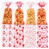 Jagrove Valentine Cellophane Treat Bags with Gold Twist Ties 100 Pieces Heart Print Plastic Bags Goodie Cookies Candy Bread Gift Bags for Valentine's Day Wedding Party Supplies view 3