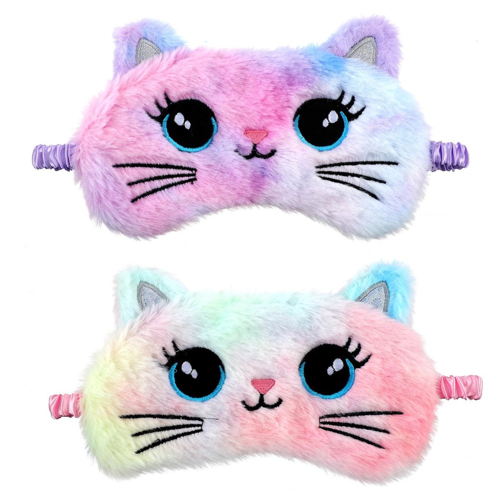 2 Pcs Plush Eye Mask Soft Sleeping Blindfold Eye Cover Comfortable Cute Animal Sleeping Mask Satin Nap Night Eyeshade Cover for Women Men Gift (Colorful, Cat Style)